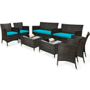 8PCS Rattan Patio Furniture Set Cushioned Sofa Chair Coffee Table Turquoise