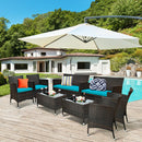 8PCS Rattan Patio Furniture Set Cushioned Sofa Chair Coffee Table Turquoise