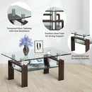 Rectangle Glass Coffee Table with Metal Legs for Living Room