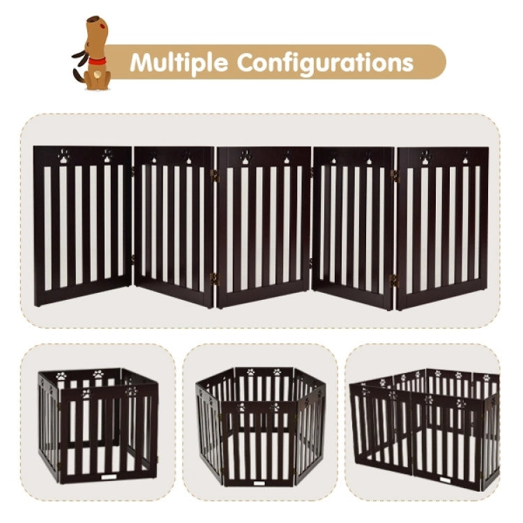 24 Inch Folding Wooden Freestanding Dog Gate with 360° Flexible Hinge for Pet