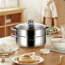 9.5 QT 2 Tier Stainless Steel Steamer Pot Cookware Boiler w/ Tempered Glass Lid
