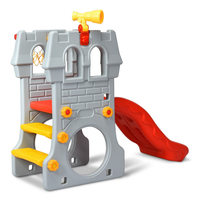 5 in 1 Toddler Climber Slide Playset with Basketball Hoop and Telescope