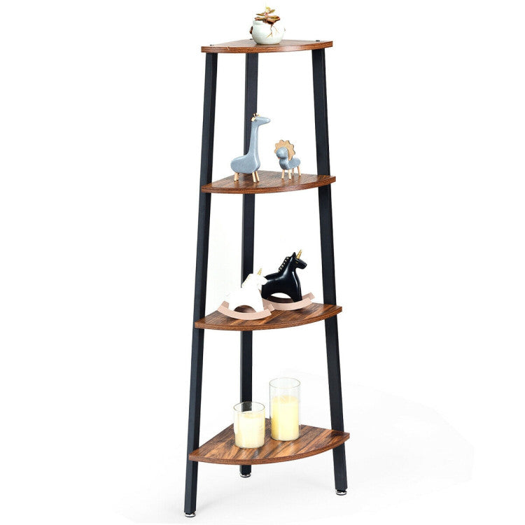 4-Tier Corner Shelf Metal Storage Rack Domestic Bookcase (black)