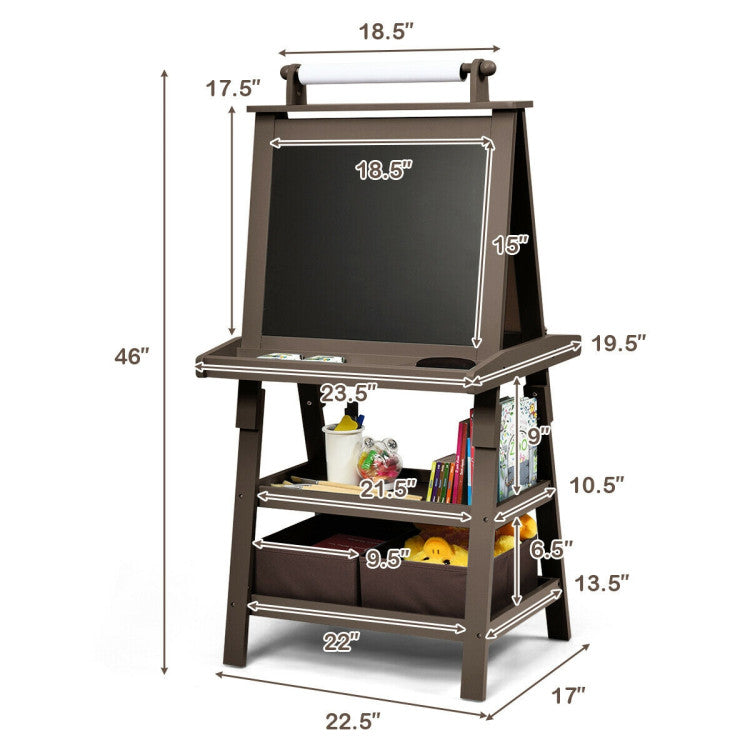 3 in 1 Double-Sided Storage Art Easel (Coffee)