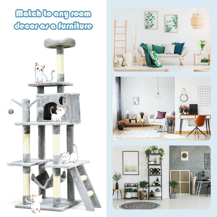 66 Inches Cat Tree Condo Kitten Multi-Level Activity Center