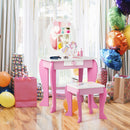 Kids Wooden Makeup Dressing Table and Chair Set with Mirror and Drawer - Pink