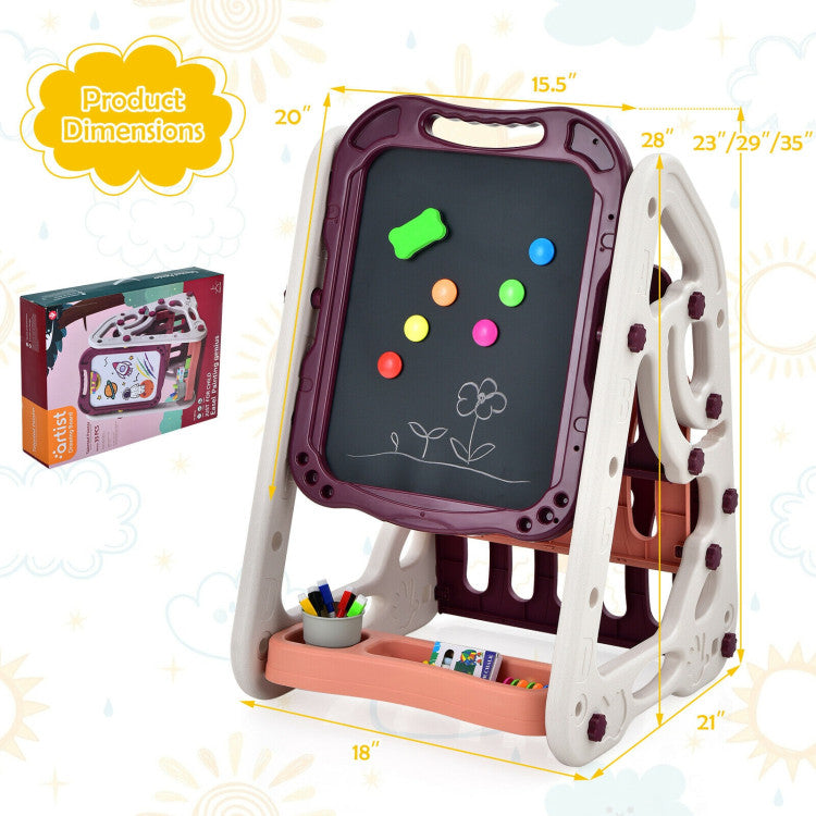 3-in-1 Kids Art Easel Double-Sided Tabletop Easel with Art Accessories