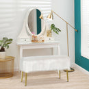 Modern Faux Fur Ottoman Bench with Golden Legs  - White