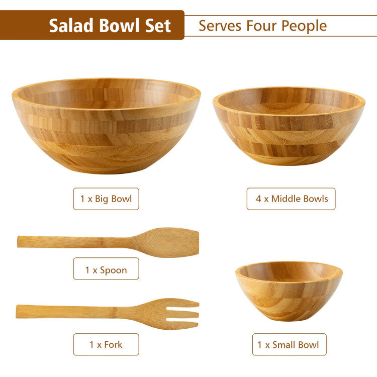 8 Pieces Bamboo Salad Bowl Set with Server Utensils