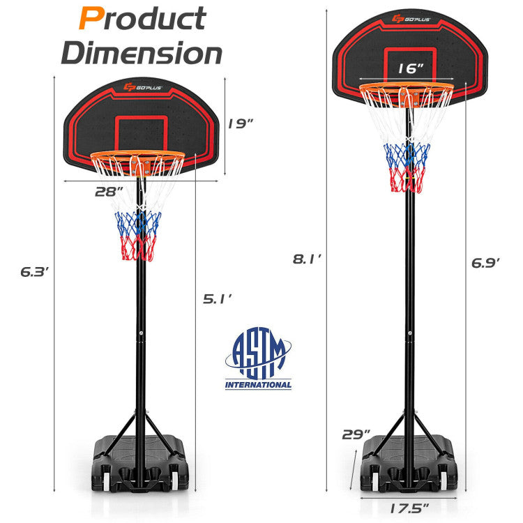 Adjustable Kids Basketball Hoop Stand with Durable Net and Wheel