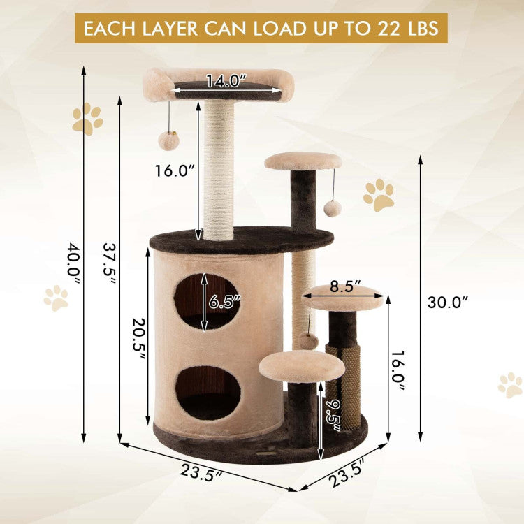 40 Inch Cat Tree Tower Multi-Level Activity Tree with 2-Tier Cat-Hole Condo