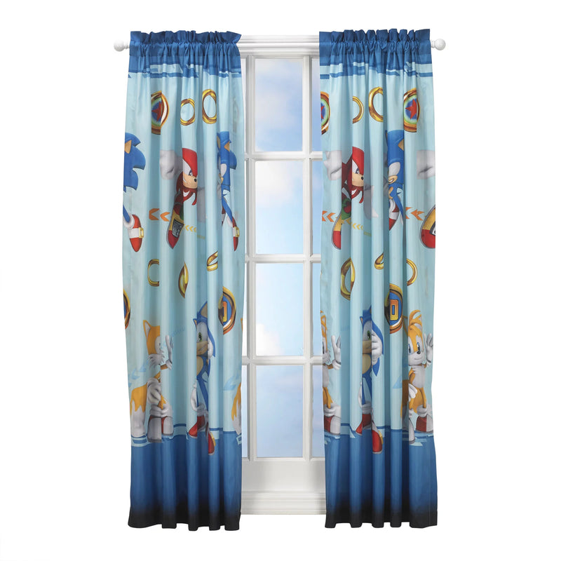 Sonic the Hedgehog Kids Bedroom Window Curtain Set, 2 Panels, 63" Length, Blue