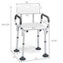Shower Chair Spa Bathtub Adjustable Height Bench w/ Removable Armrests & Back