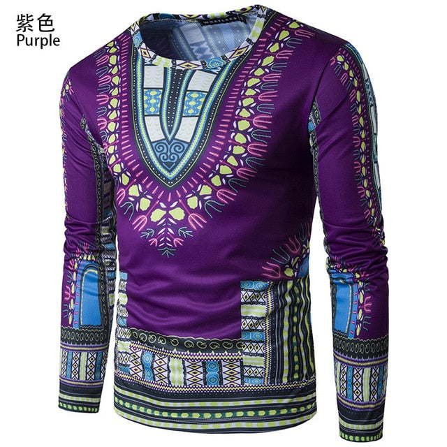 African Long Sleeved T-shirt Printing Men Clothes