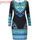African Headtie Print Dashiki Slim Long Sleeve Dress
