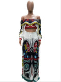 African Dashiki Women Suit Slash Neck Crop Top Floor Length Long Skirts Suits 2 Pieces