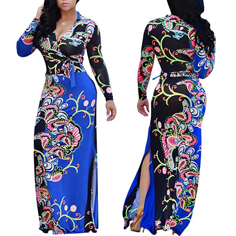 V-neck Long Sleeve Dress Dashiki Women African Clothing