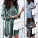 Women Long Sleeve Loose Denim Shirts Dress