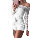 Women off shoulder lace fashion long sleeve patchwork playsuit