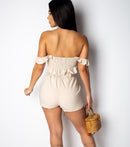 Off shoulder tube playsuit summer jumpsuit Khaki