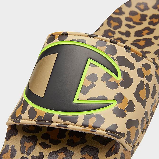 Champion Women's IPO Leopard Print Slide Sandals in Brown/Animal Print/Black