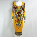 Classic Print African Women Dress Hollow Back Long Sleeves Dress