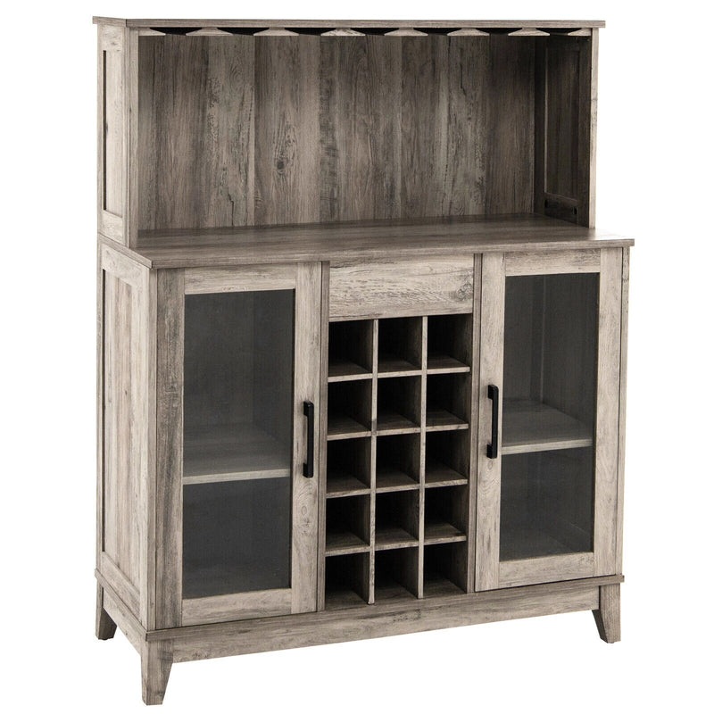 2-Door Buffet Bar Cabinet Kitchen Storage Sideboard Wine Rack Glass Holder Grey