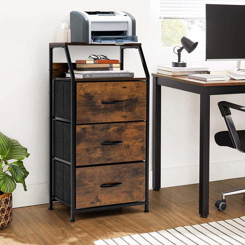 2 PCS 3 Drawer Dresser w/ Wood Top Sturdy Steel Frame Storage Organizer Dresser