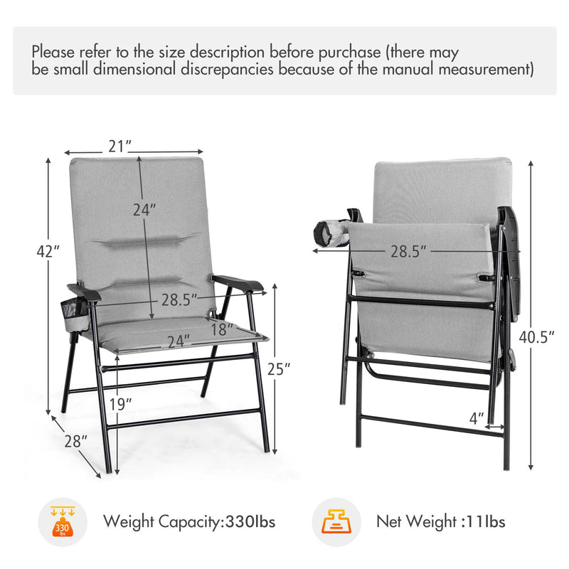 2pcs Patio Padded Folding Portable Chair Camping Dining Outdoor Gray