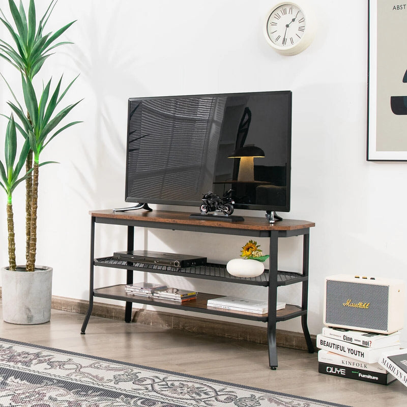 3-tier TV Stand Console Table Media Entertainment Center w/Mesh Storage Shelf