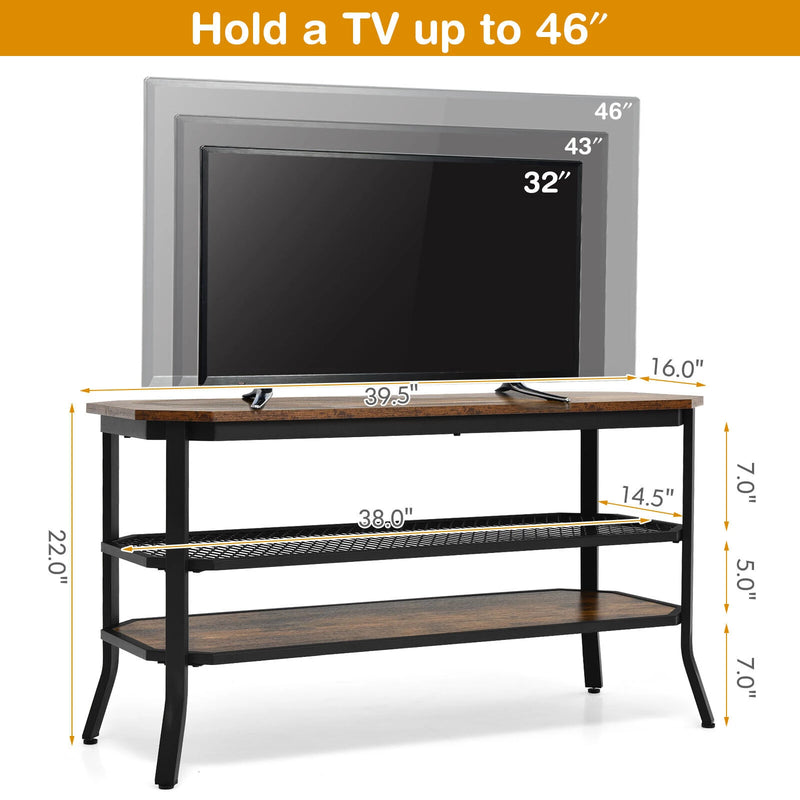 3-tier TV Stand Console Table Media Entertainment Center w/Mesh Storage Shelf