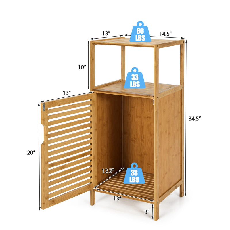 Bamboo Bathroom Storage Floor Cabinet w/Door and Shelf Corner Cabinet