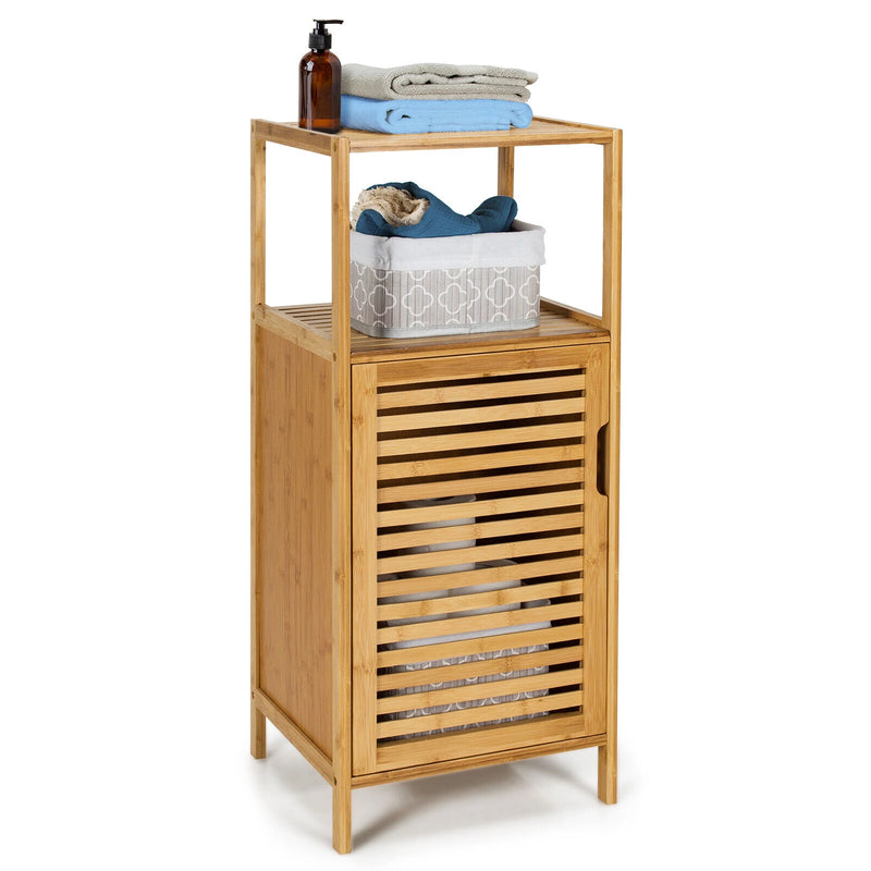 Bamboo Bathroom Storage Floor Cabinet w/Door and Shelf Corner Cabinet