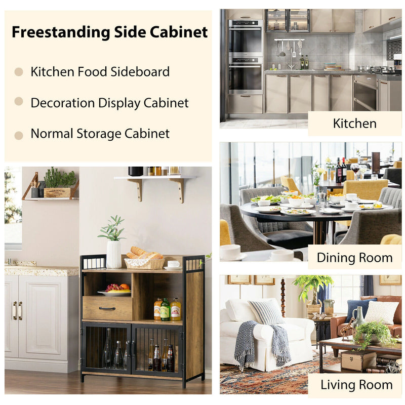 Buffet Server Sideboard Kitchen Storage Cabinet w/ Drawer & Steel Doors