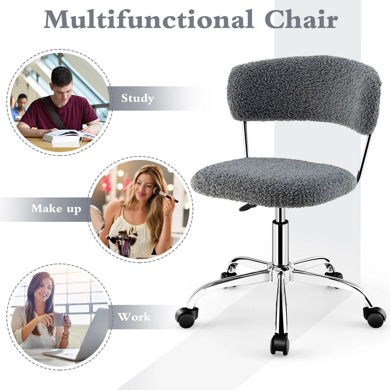 Computer Desk Chair Adjustable Sherpa Office Chair Swivel Vanity Chair Gray
