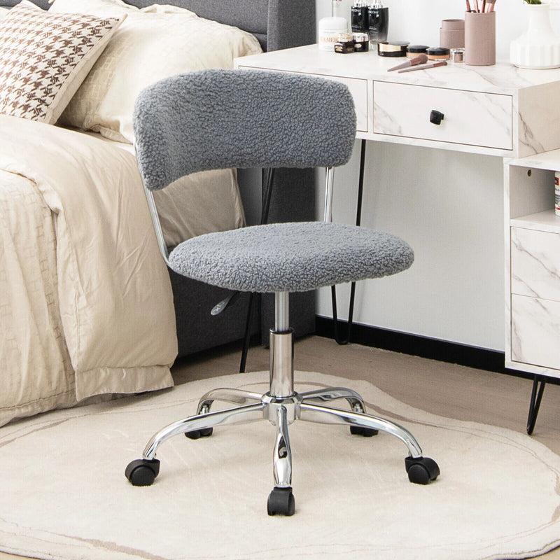 Computer Desk Chair Adjustable Sherpa Office Chair Swivel Vanity Chair Gray