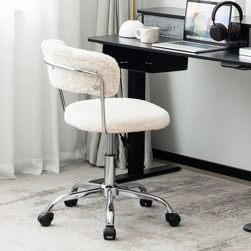 Computer Desk Chair Adjustable Sherpa Office Chair Swivel Vanity Chair White