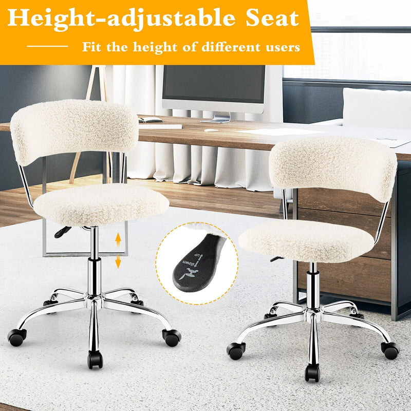 Computer Desk Chair Adjustable Sherpa Office Chair Swivel Vanity Chair White