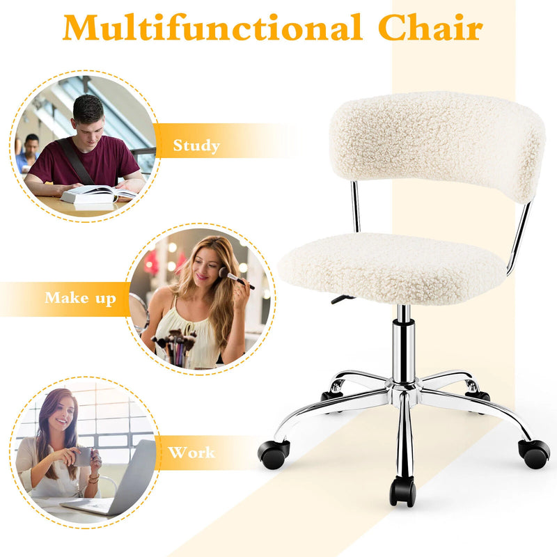 Computer Desk Chair Adjustable Sherpa Office Chair Swivel Vanity Chair White