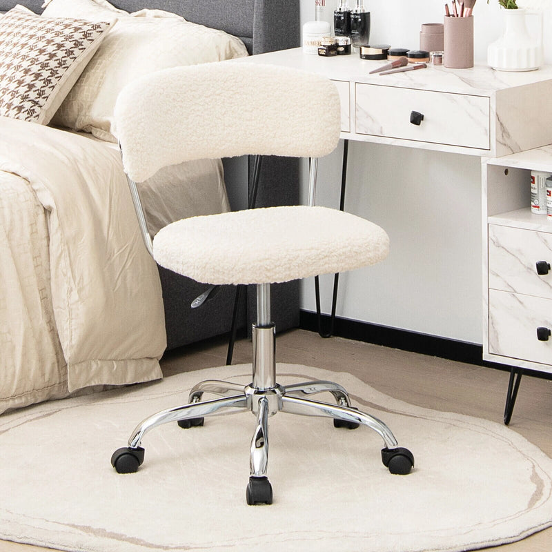 Computer Desk Chair Adjustable Sherpa Office Chair Swivel Vanity Chair White