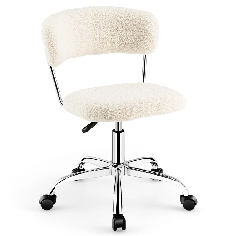 Computer Desk Chair Adjustable Sherpa Office Chair Swivel Vanity Chair White