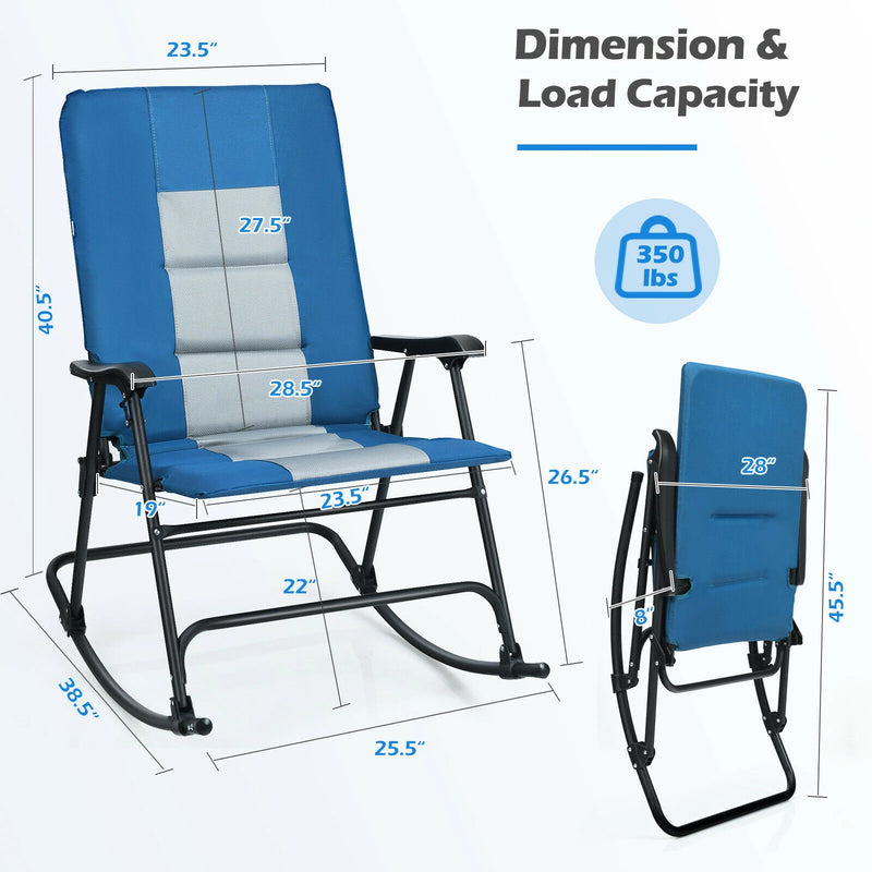 Foldable Rocking Padded Chair Portable Camping Chair with Backrest Armrest Blue