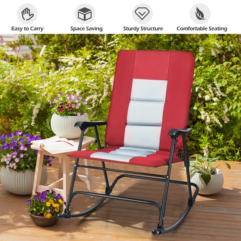Foldable Rocking Padded Chair Portable Camping Chair with Backrest Armrest Red