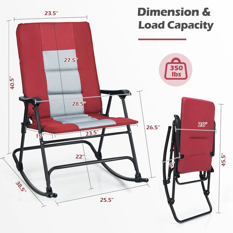 Foldable Rocking Padded Chair Portable Camping Chair with Backrest Armrest Red
