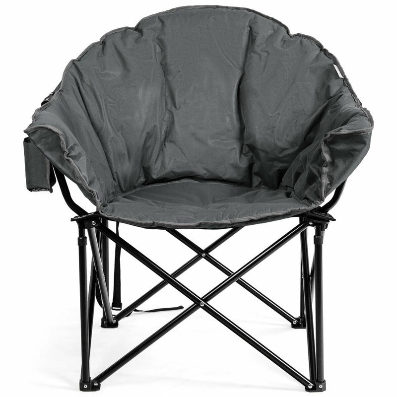 Folding Camping Moon Padded Chair with Carry Bag Cup Holder Portable Grey