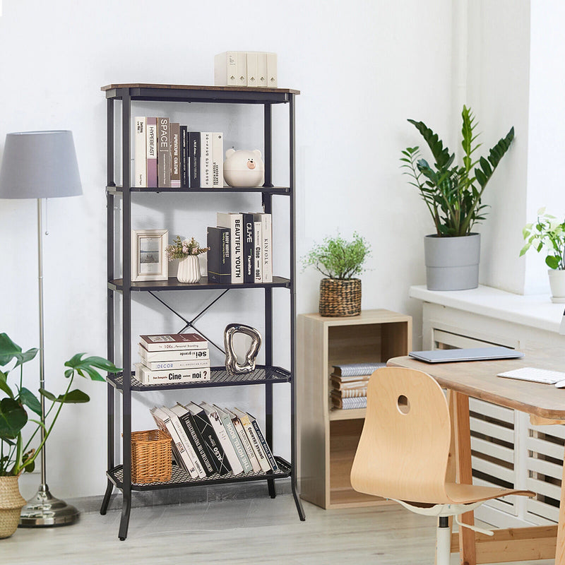 Industrial 5-Tier Bookshelf Freestanding Storage Plant Shelving Unit Steel Frame