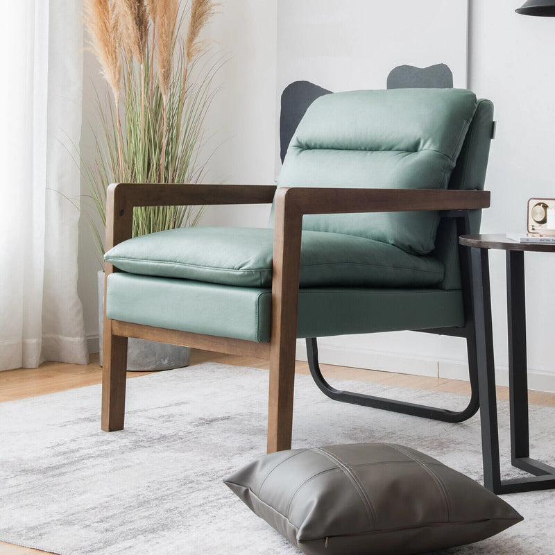 Modern Accent Armchair Lounge Chair w/ Rubber Wood Legs & Steel Bracket Green
