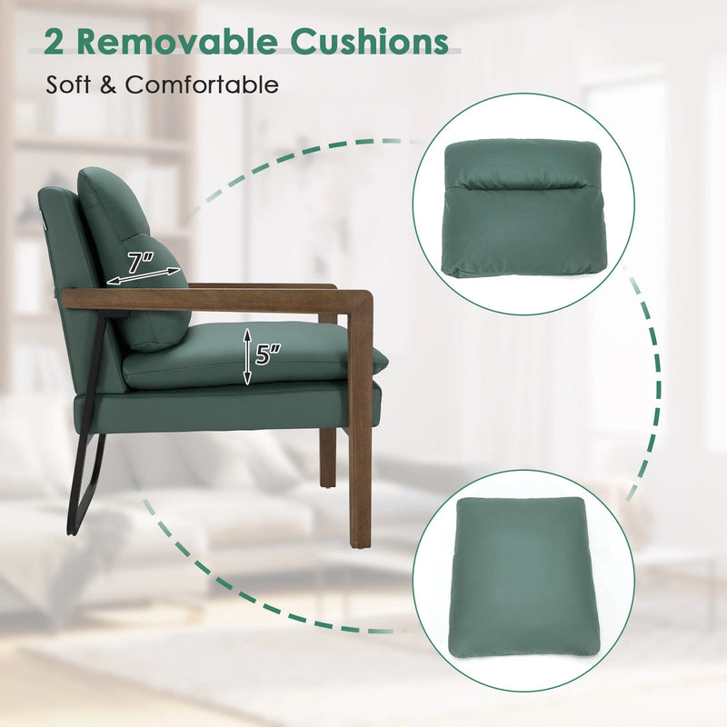Modern Accent Armchair Lounge Chair w/ Rubber Wood Legs & Steel Bracket Green