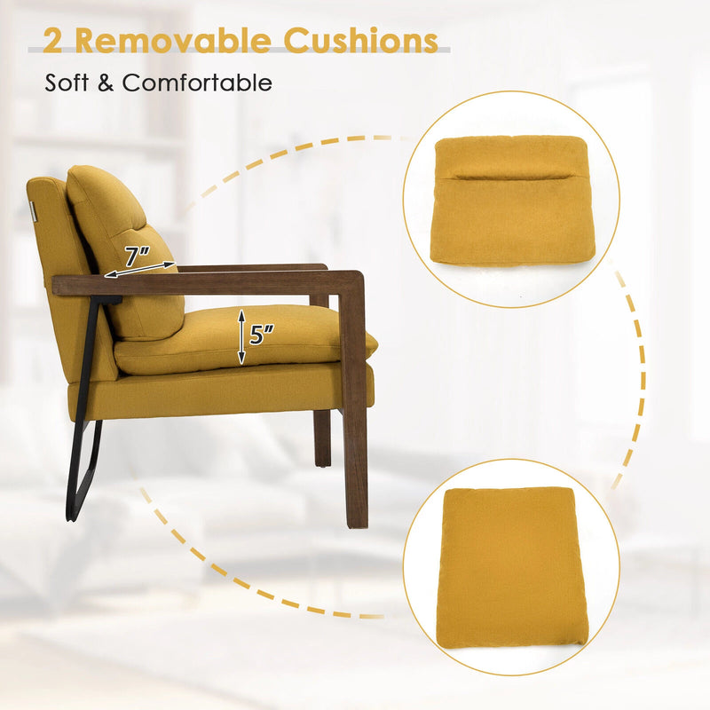 Modern Accent Armchair Lounge Chair w/ Rubber Wood Legs & Steel Bracket Yellow