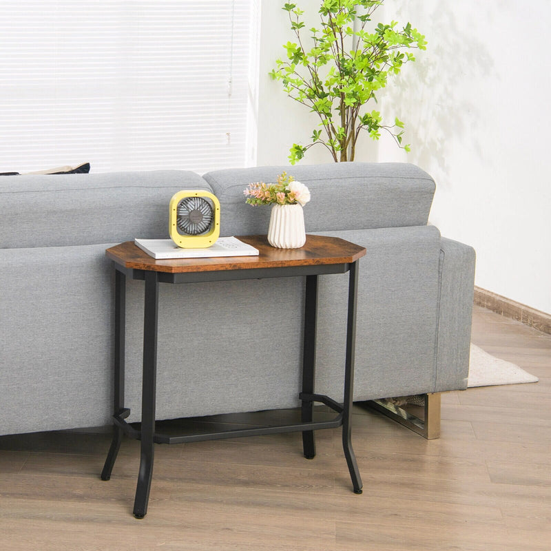Narrow End Side Sofa Table Stable Steel Frame for Living Room Bedroom Brown